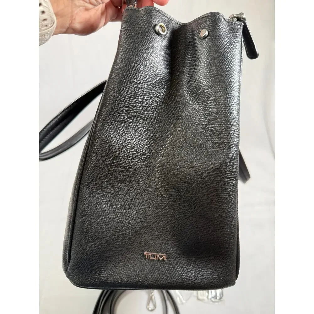 Tumi Black Leather work laptop briefcase tote monogram replaceable
